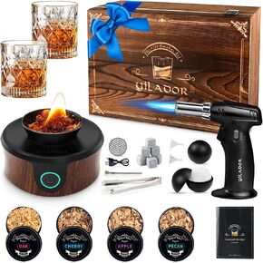 Electric Whiskey & Cocktail Smoker Kit with Torch – Built-in Fan, 6 Wood Chips, Old Fashioned & Whiskey Drink Smoker, Ideal Gift for Dad & Men (Butane Not Included) in Saudi Arabia