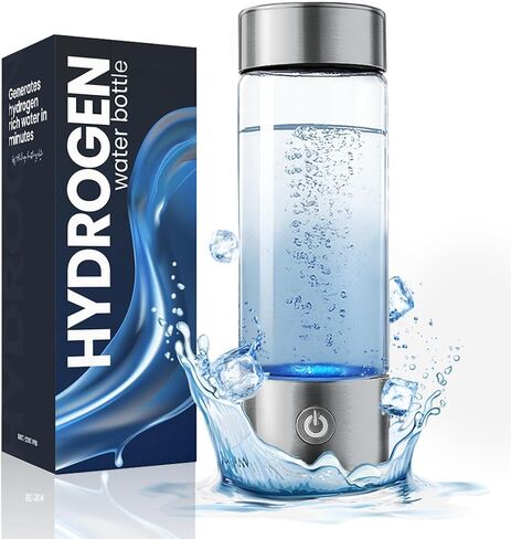 2025 New Glass Hydrogen Water Bottle Generator, 14oz/420ml with 2200ppb in 3 min SPE/PEM Technology, Portable H₂ Maker Water ionizer Machine for Home, Office & Travel, Rechargeable in Saudi Arabia