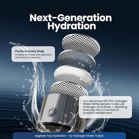 2025 New Glass Hydrogen Water Bottle Generator, 14oz/420ml with 2200ppb in 3 min SPE/PEM Technology, Portable H₂ Maker Water ionizer Machine for Home, Office & Travel, Rechargeable in Saudi Arabia