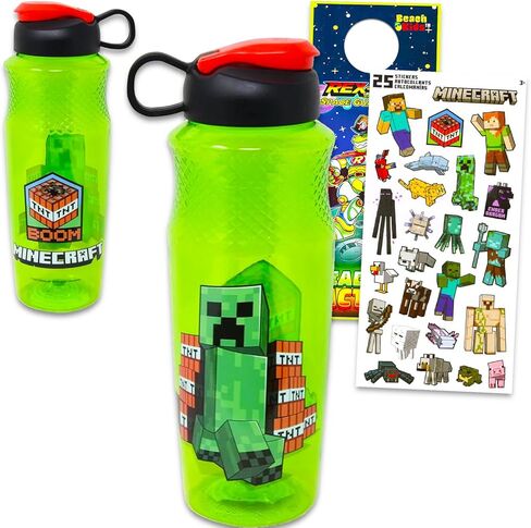Minecraft Water Bottle for Boys - حزمة مع زجاجة قابلة لإعادة التعبئة 30 أوقية للبنين اللوازم المدرسية والرياضة ومزيد من ملصقات الزجاجة المائية للأولاد 8-12 in Saudi Arabia