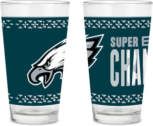 Rico Industries NFL Football Philadelphia Eagles 2025 Super Bowl LIX Champions 16 oz Pint Glasses with Digitally Printed Logo, Practical Set of 2 Classic Drinking Glasses in Saudi Arabia