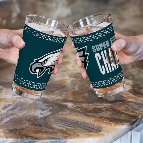 Rico Industries NFL Football Philadelphia Eagles 2025 Super Bowl LIX Champions 16 oz Pint Glasses with Digitally Printed Logo, Practical Set of 2 Classic Drinking Glasses in Saudi Arabia