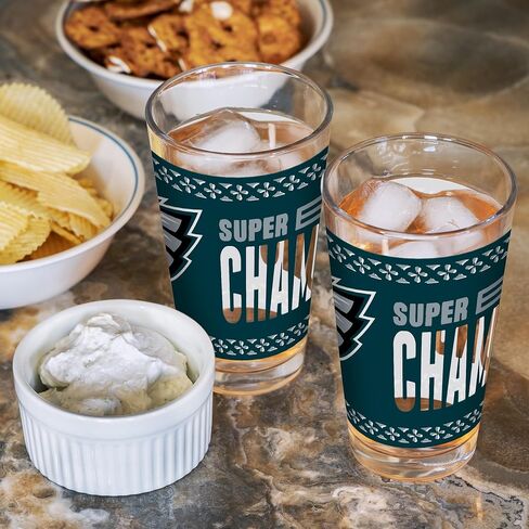 Rico Industries NFL Football Philadelphia Eagles 2025 Super Bowl LIX Champions 16 oz Pint Glasses with Digitally Printed Logo, Practical Set of 2 Classic Drinking Glasses in Saudi Arabia