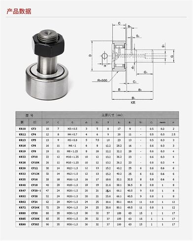 10pcs CF4 KR12 12mm Diameter Cam Follower Stud Type Needle Roller Track Bearing Wheel Pin Bearings M4x0.7mm Thread in Saudi Arabia