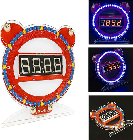 DIY Electronic Little Bear Kit 4 Bit Digital Electronic Clock مع تاريخ وقت درجة حرارة التاريخ الممارسة لحام موسيقى الإنذار جزء فضفاض (مجموعة زرقاء مع قذيفة) in Saudi Arabia