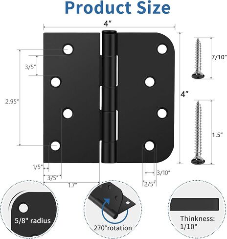 3 Pack Matte Black Door Hinges 4 Inch, Exterior Door Hinges with 5/8" Radius & Square Corners, Removable Pin, Perfect for Heavy-Duty Front & Back Door, Anti-Rust & No Squeaks in Saudi Arabia