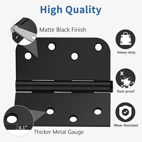 3 Pack Matte Black Door Hinges 4 Inch, Exterior Door Hinges with 5/8" Radius & Square Corners, Removable Pin, Perfect for Heavy-Duty Front & Back Door, Anti-Rust & No Squeaks in Saudi Arabia