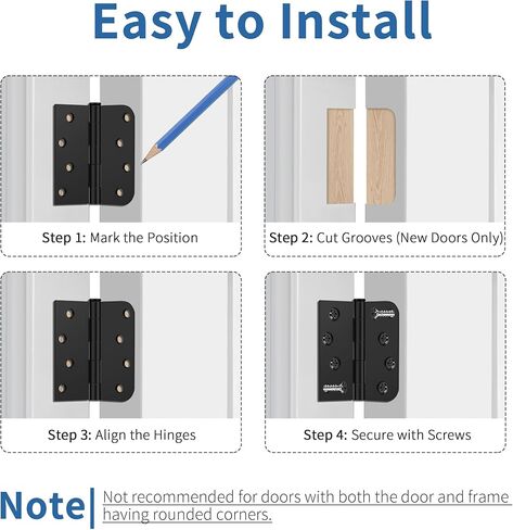 3 Pack Matte Black Door Hinges 4 Inch, Exterior Door Hinges with 5/8" Radius & Square Corners, Removable Pin, Perfect for Heavy-Duty Front & Back Door, Anti-Rust & No Squeaks in Saudi Arabia