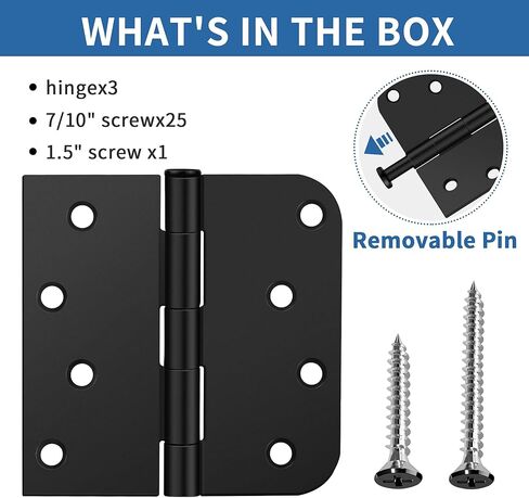 3 Pack Matte Black Door Hinges 4 Inch, Exterior Door Hinges with 5/8" Radius & Square Corners, Removable Pin, Perfect for Heavy-Duty Front & Back Door, Anti-Rust & No Squeaks in Saudi Arabia