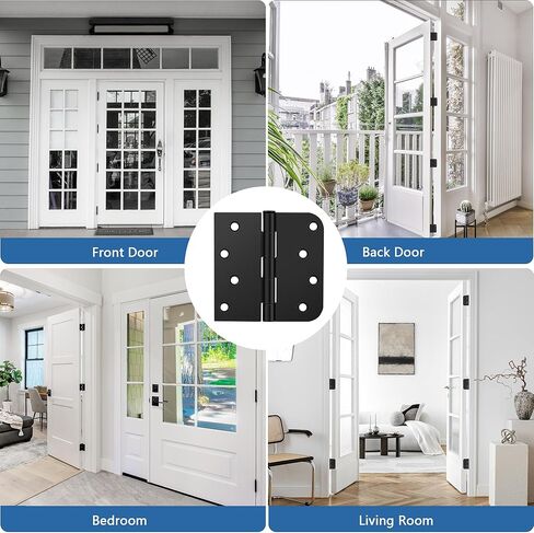 3 Pack Matte Black Door Hinges 4 Inch, Exterior Door Hinges with 5/8" Radius & Square Corners, Removable Pin, Perfect for Heavy-Duty Front & Back Door, Anti-Rust & No Squeaks in Saudi Arabia