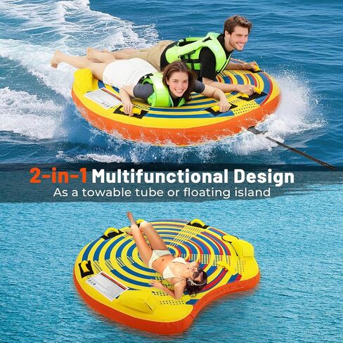 Goplus Towable Tube for Boating, 1-2/1-3 Riders Inflatable Boat Tube w/Quick Connector, Drainage, Stabilizer Fins, Floating Raft Water Sports Towables for Youth Adult in Saudi Arabia