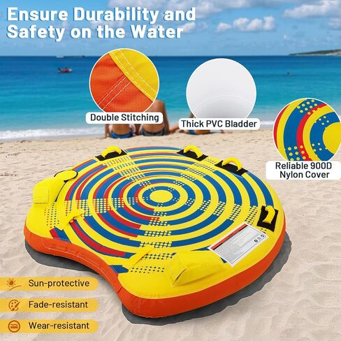 Goplus Towable Tube for Boating, 1-2/1-3 Riders Inflatable Boat Tube w/Quick Connector, Drainage, Stabilizer Fins, Floating Raft Water Sports Towables for Youth Adult in Saudi Arabia