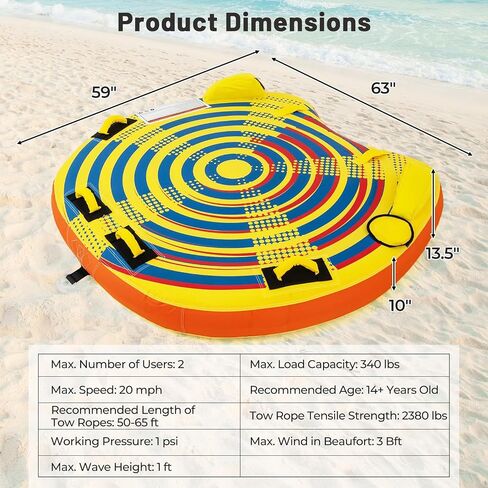 Goplus Towable Tube for Boating, 1-2/1-3 Riders Inflatable Boat Tube w/Quick Connector, Drainage, Stabilizer Fins, Floating Raft Water Sports Towables for Youth Adult in Saudi Arabia