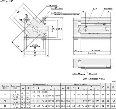 1PCS CDQMB25 أسطوانة رقيقة أسطوانة رقيقة مع ROD CDQMB BORE 25MM CDQMB25-35 CDQMB25-40 CDQMB25-45 CDQMB25-50 CDQMB CQMB (السكتة الدماغية 15 مم) in Kuwait