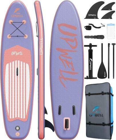 UPWELL 11’6"/11'2"/11'/10'8"/10'6"/10'2" Inflatable Stand Up Paddle Board with sup Accessories Including Backpack, Repairing Kits, Non-Slip Deck, Leash, 3 Fins, Paddle and Hand Pump in Kuwait