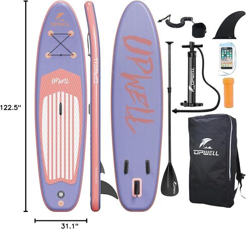 UPWELL 11’6"/11'2"/11'/10'8"/10'6"/10'2" Inflatable Stand Up Paddle Board with sup Accessories Including Backpack, Repairing Kits, Non-Slip Deck, Leash, 3 Fins, Paddle and Hand Pump in Kuwait