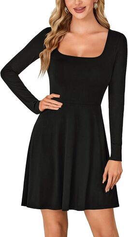 LYANER Women's Long Sleeve Mini Dress Loose Casual Empire Waist Above Knee Length Dresses in Saudi Arabia