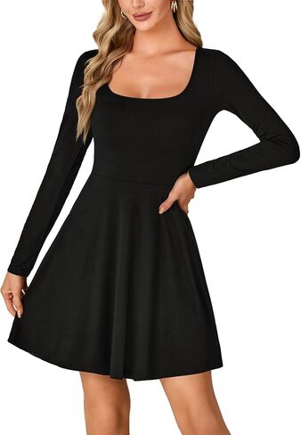 LYANER Women's Long Sleeve Mini Dress Loose Casual Empire Waist Above Knee Length Dresses in Saudi Arabia