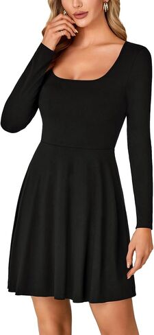 LYANER Women's Long Sleeve Mini Dress Loose Casual Empire Waist Above Knee Length Dresses in Saudi Arabia