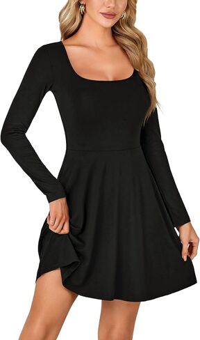 LYANER Women's Long Sleeve Mini Dress Loose Casual Empire Waist Above Knee Length Dresses in Saudi Arabia