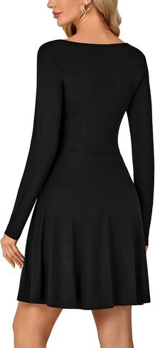 LYANER Women's Long Sleeve Mini Dress Loose Casual Empire Waist Above Knee Length Dresses in Saudi Arabia