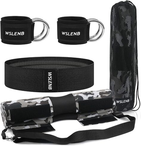 Barbell Pad Set for Squats Hip Thrusts, Barbell Weight Set Neck and Shoulder Protective Cushion Pad with 2 Gym Ankle Straps Booty Resistance Bands for Standard Bars Cable Machine in Saudi Arabia
