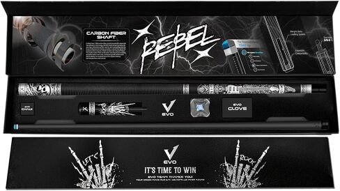 EVO Rebel Combo Maxbing Edition - Carbon Fiber Pool Cue Stick, 3/8 * 8 Pin Joint and 12.5mm Tip, Microfiber Leather Wrap, Accessories 6" Extension, TIME Tip, Evo Chalk, Evo Glove in Saudi Arabia