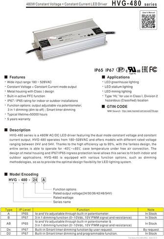 480W الجهد الثابت + تيار ثابت HVG-480-24A HVG-480-30A HVG-480-36A HVG-480-42A HVG-480-48A إمدادات الطاقة (HVG-480-48A 48V) in Kuwait