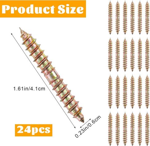Xindojuz 24 PCS Double Ended Screws, M6x41mm Hanger Bolts Self-Tapping Thread Wood Woodworking Dowel Screws for Furniture Connecting & Fixing (Gold) in Saudi Arabia