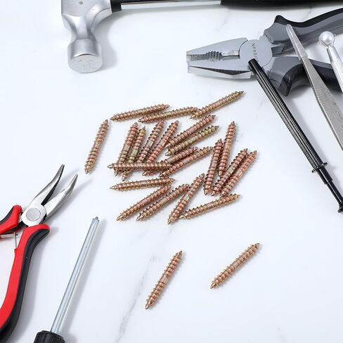Xindojuz 24 PCS Double Ended Screws, M6x41mm Hanger Bolts Self-Tapping Thread Wood Woodworking Dowel Screws for Furniture Connecting & Fixing (Gold) in Saudi Arabia