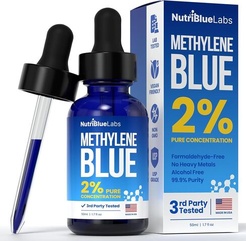 Methylene Blue 2% USP Grade Pharmaceutial Grade Solution, 3rd Party Tested, No Formaldehyde, Made in USA - 50 ML in Saudi Arabia