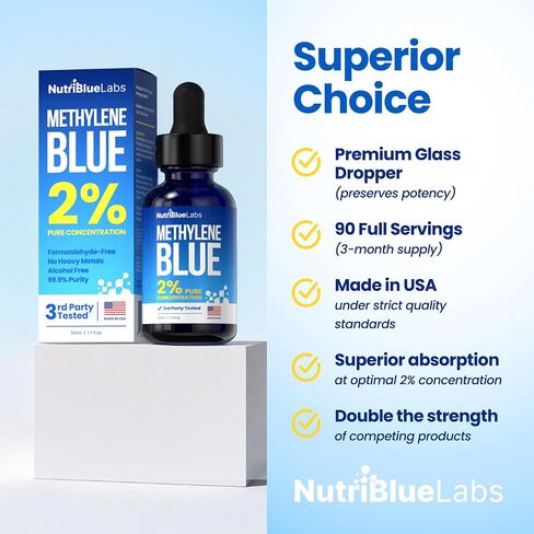 Methylene Blue 2% USP Grade Pharmaceutial Grade Solution, 3rd Party Tested, No Formaldehyde, Made in USA - 50 ML in Saudi Arabia