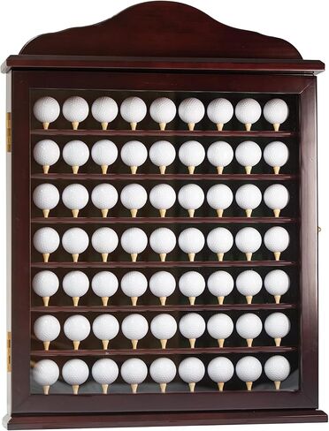 Generic Rudy 63-Golf Ball Display Case - Golf Ball Holder Gift for Golfers - Golf Ball Display Rack Cabinet for Wall Mount with Door, Mahogany in Saudi Arabia