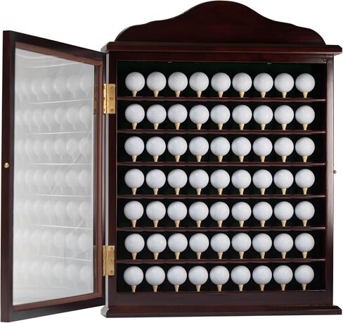 Generic Rudy 63-Golf Ball Display Case - Golf Ball Holder Gift for Golfers - Golf Ball Display Rack Cabinet for Wall Mount with Door, Mahogany in Saudi Arabia