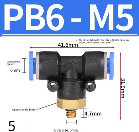 PB Tee T Type Pneumatic Fitting Quick Connector 6-12mm Hose Tube to 1/8 1/4 3/8 1/2 Thread Air Compressor Joint Coupler 10Pcs(PB8-01) in Saudi Arabia