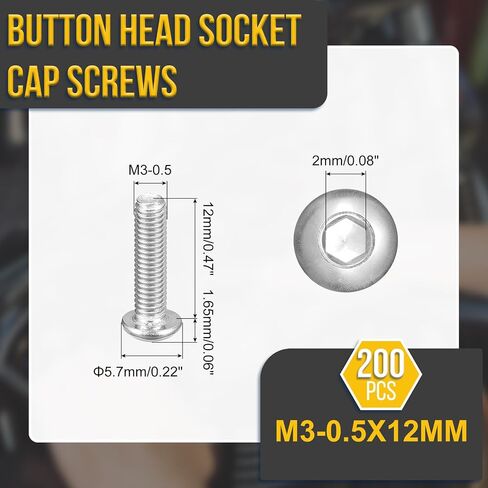 M5-0.8x12mm Button Head Socket Cap Screws - 5Pack - Good for Road Bicycle, Mountain Bike, Auto, Motorcycle - 316 Stainless Steel Whitewashed - Hex Socket Drive Fasteners in Saudi Arabia