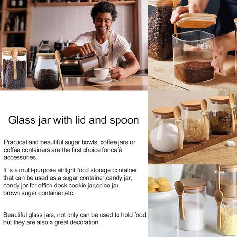 CNWSGEM Sugar Bowls Sugar Container 25.36 FL OZ Glass Coffee Canister Airtight Food Storage Jar with Lid and Spoon Candy Jar Coffee Bar Accessories Storage Beans Powder (Conical) in Saudi Arabia