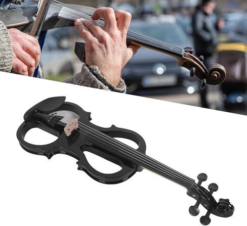Electric Violin Kit, Professional 4/4 Black Silent Violin Set, Solid Wood Metallic Electric Fiddle for Students Adults Practice Performance (Black) in Saudi Arabia