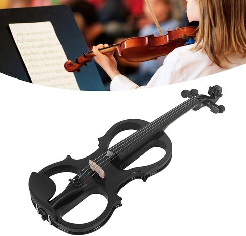 Electric Violin Kit, Professional 4/4 Black Silent Violin Set, Solid Wood Metallic Electric Fiddle for Students Adults Practice Performance (Black) in Saudi Arabia