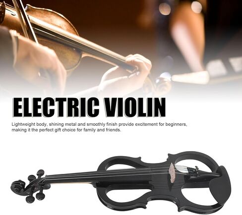 Electric Violin Kit, Professional 4/4 Black Silent Violin Set, Solid Wood Metallic Electric Fiddle for Students Adults Practice Performance (Black) in Saudi Arabia