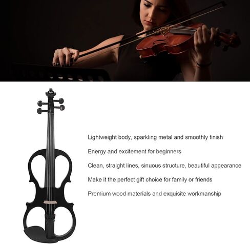 Electric Violin Kit, Professional 4/4 Black Silent Violin Set, Solid Wood Metallic Electric Fiddle for Students Adults Practice Performance (Black) in Saudi Arabia