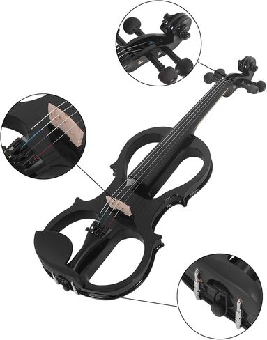 Electric Violin Kit, Professional 4/4 Black Silent Violin Set, Solid Wood Metallic Electric Fiddle for Students Adults Practice Performance (Black) in Saudi Arabia