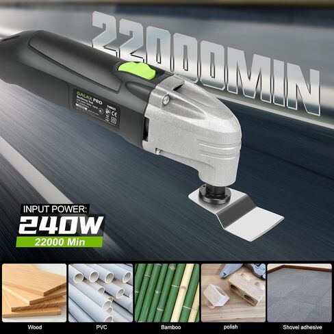 GALAX PRO 22000 OPM 1.5A Oscillating Multi Tool, 3 Degree Oscillating Angle with 3 Pieces Saw Blades, 1 Piece Semi Circle Blade Sanding Plate, 6 Pieces Sanding Papers for Sanding, Grinding in Saudi Arabia