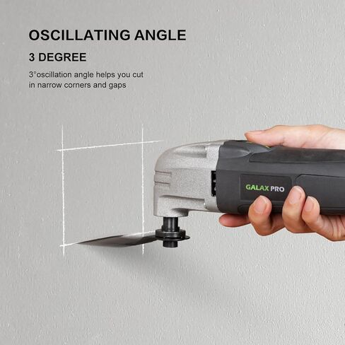 GALAX PRO 22000 OPM 1.5A Oscillating Multi Tool, 3 Degree Oscillating Angle with 3 Pieces Saw Blades, 1 Piece Semi Circle Blade Sanding Plate, 6 Pieces Sanding Papers for Sanding, Grinding in Saudi Arabia
