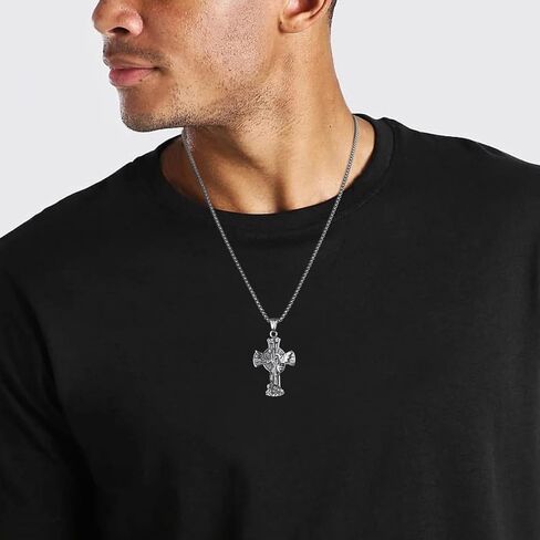 HZMAN St. Michael Archangel Cross Necklace for Men Stainless Steel Retro Angel Exorcism Protect Amulet Pendant in Saudi Arabia