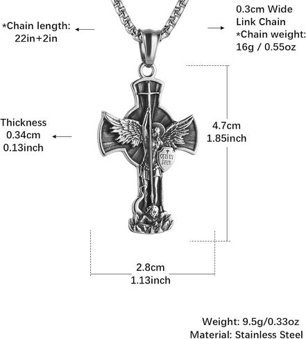 HZMAN St. Michael Archangel Cross Necklace for Men Stainless Steel Retro Angel Exorcism Protect Amulet Pendant in Saudi Arabia