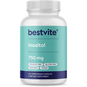 BESTVITE Inositol 750 mg as Myo Inositol (120 Vegetarian Capsules) - No Stearates - Vegan - Non GMO - Gluten Free