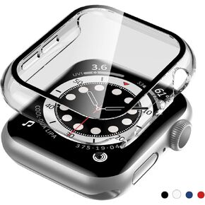 [2 Pack] EWUONU Screen Protector for Apple Watch Series 6/ SE 44mm with Tempered Glass Film, Hard PC Case Full Coverage Protective Cover for iwatch 6/SE/5/4 44mm(Clear)