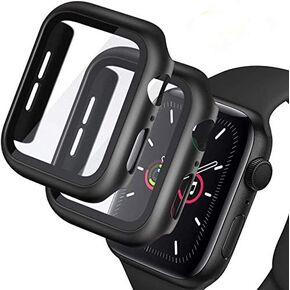 [2 Pack] Hard PC Case with Tempered Glass Screen Protector Compatible with Apple Watch Series 6 SE Series 5 Series 4 40mm, Black