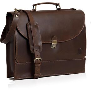Premium Leather Briefcase for Men and Women, Full Grain Cow Leather Laptop Sleeve Gift, Handcrafted Laptop Bag with Multiple Compartments and Brass Hardware, Fits 15.6 Inch Laptop
